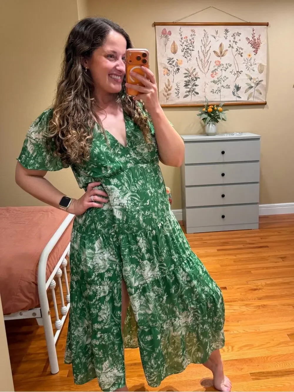 Abercrombie Green Floral V-Neck Tiered Maxi Dress Medium